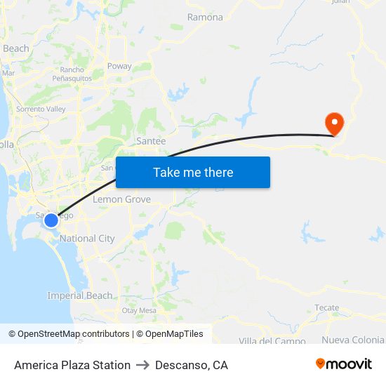 America Plaza Station to Descanso, CA map