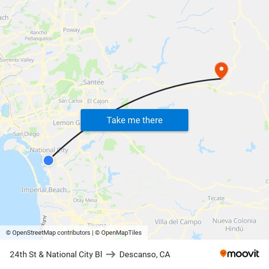 24th St & National City Bl to Descanso, CA map