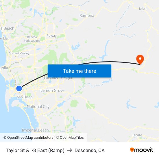 Taylor St & I-8 East (Ramp) to Descanso, CA map