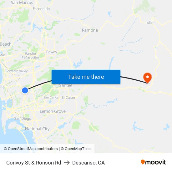 Convoy St & Ronson Rd to Descanso, CA map