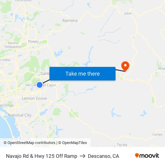 Navajo Rd & Hwy 125 Off Ramp to Descanso, CA map