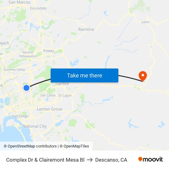 Complex Dr & Clairemont Mesa Bl to Descanso, CA map