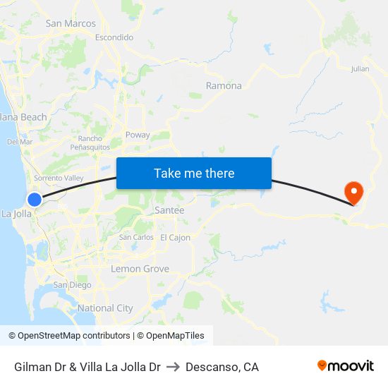 Gilman Dr & Villa La Jolla Dr to Descanso, CA map