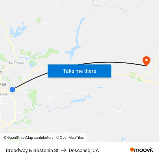 Broadway & Bostonia St to Descanso, CA map