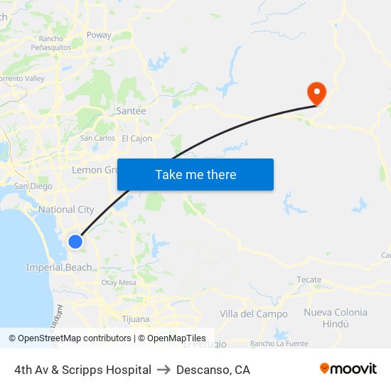 4th Av & Scripps Hospital to Descanso, CA map