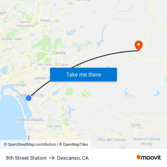 8th Street Station to Descanso, CA map