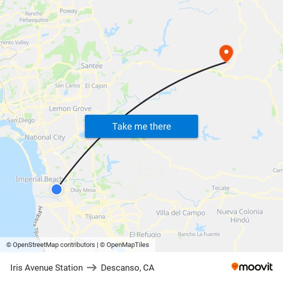 Iris Avenue Station to Descanso, CA map