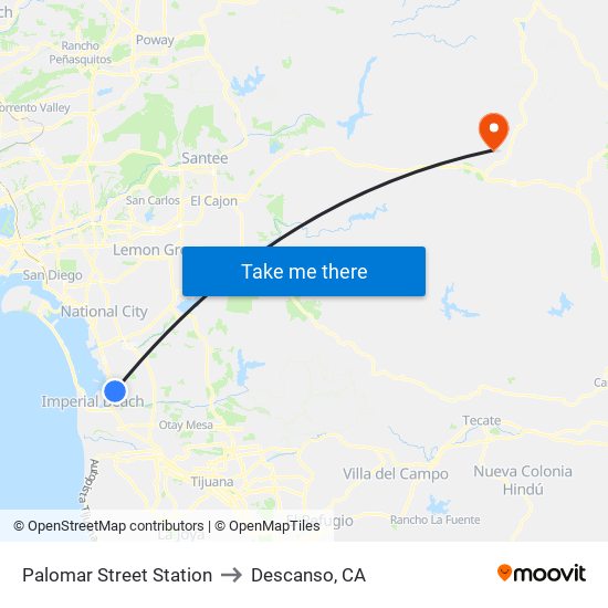 Palomar Street Station to Descanso, CA map