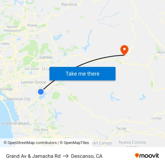 Grand Av & Jamacha Rd to Descanso, CA map
