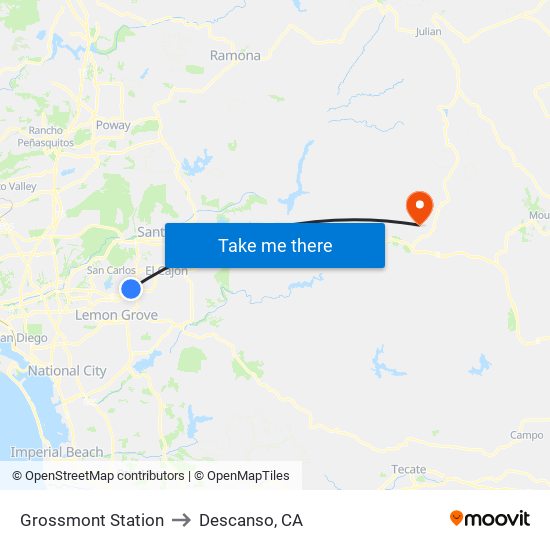 Grossmont Station to Descanso, CA map