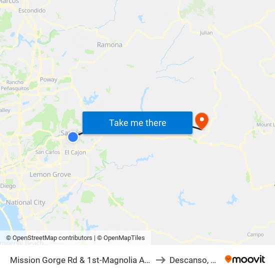 Mission Gorge Rd & 1st-Magnolia Ave to Descanso, CA map