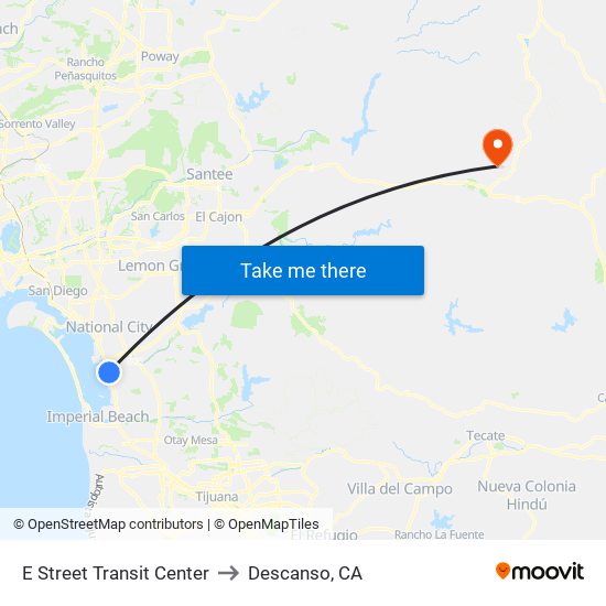 E Street Transit Center to Descanso, CA map