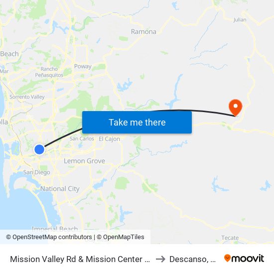 Mission Valley Rd & Mission Center Rd to Descanso, CA map