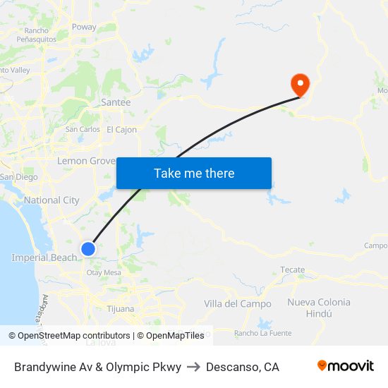 Brandywine Av & Olympic Pkwy to Descanso, CA map