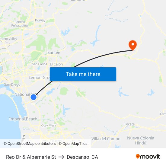 Reo Dr & Albemarle St to Descanso, CA map