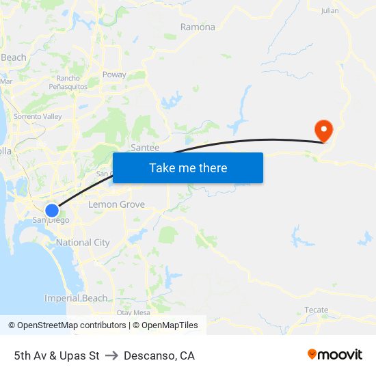 5th Av & Upas St to Descanso, CA map