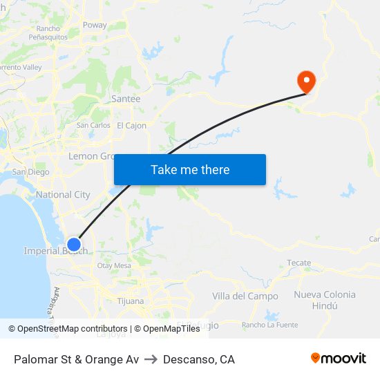 Palomar St & Orange Av to Descanso, CA map