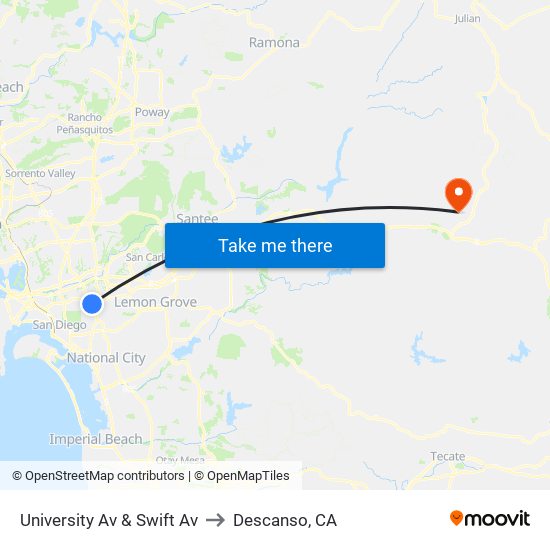 University Av & Swift Av to Descanso, CA map