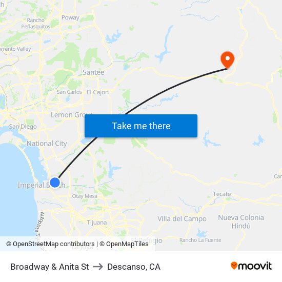 Broadway & Anita St to Descanso, CA map