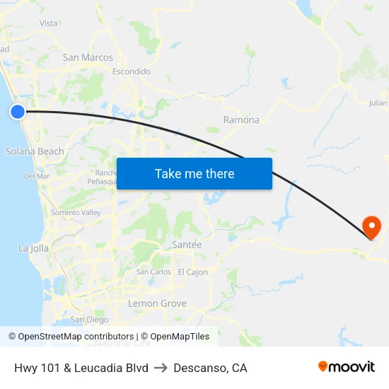 Hwy 101 & Leucadia Blvd to Descanso, CA map