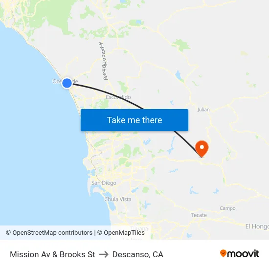 Mission Av & Brooks St to Descanso, CA map