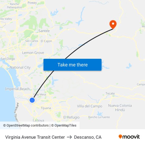 Virginia Avenue Transit Center to Descanso, CA map