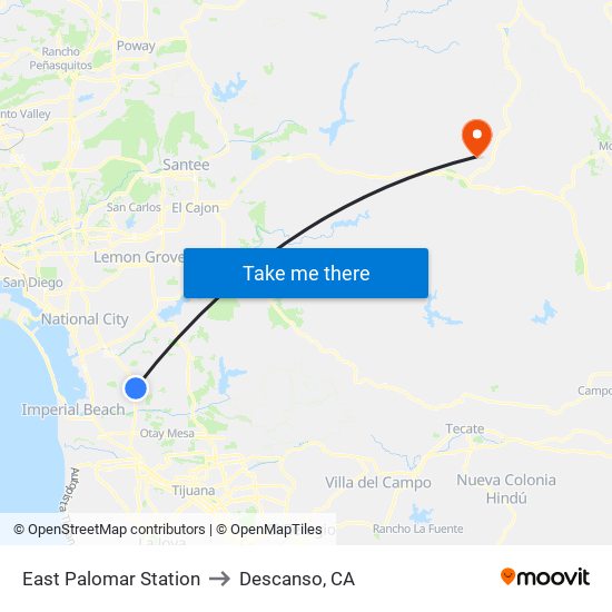 East Palomar Station to Descanso, CA map