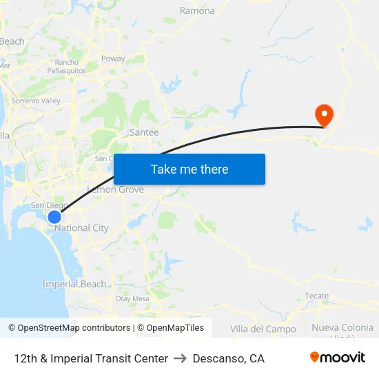 12th & Imperial Transit Center to Descanso, CA map