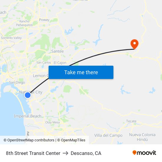 8th Street Transit Center to Descanso, CA map