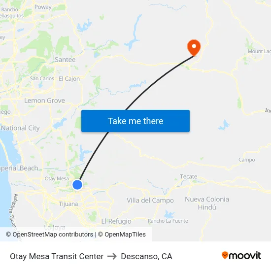 Otay Mesa Transit Center to Descanso, CA map