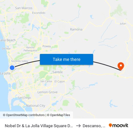 Nobel Dr & La Jolla Village Square Drwy to Descanso, CA map