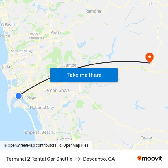 Terminal 2 Rental Car Shuttle to Descanso, CA map