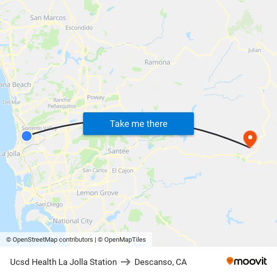 Ucsd Health La Jolla Station to Descanso, CA map