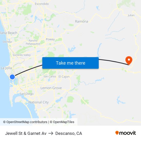 Jewell St & Garnet Av to Descanso, CA map