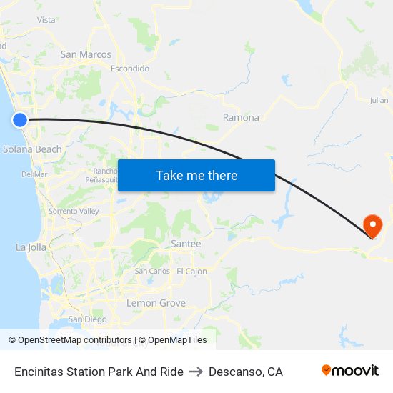 Encinitas Station Park And Ride to Descanso, CA map