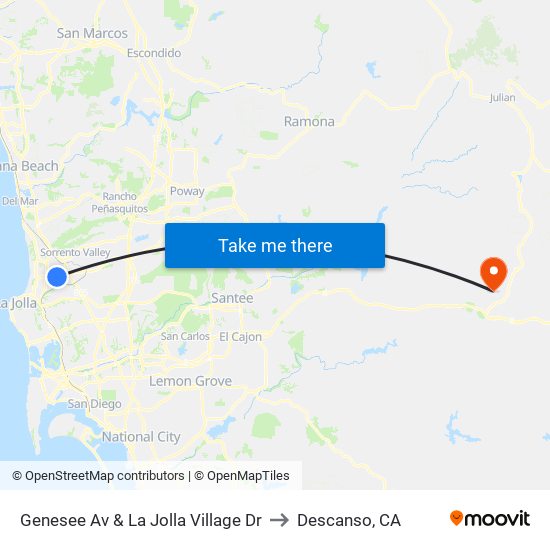 Genesee Av & La Jolla Village Dr to Descanso, CA map