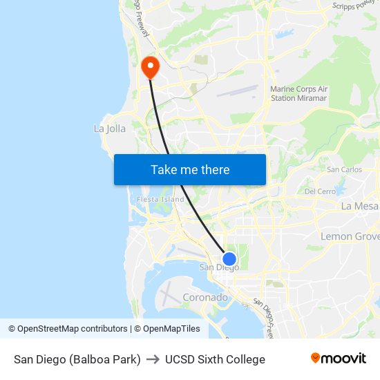 Us to UCSD Sixth College map