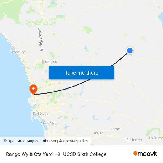 Rango Wy & Cts Yard to UCSD Sixth College map