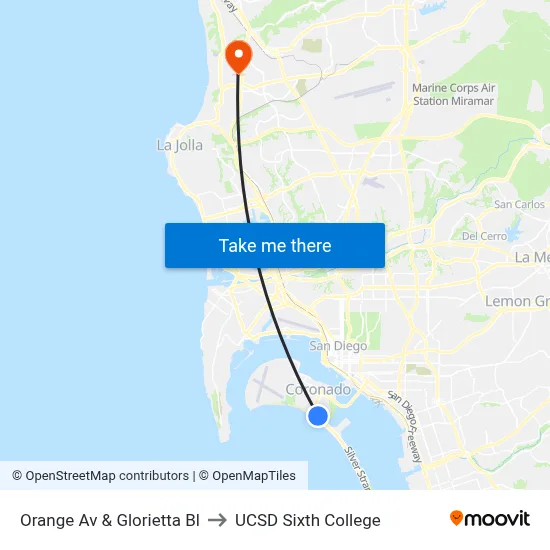 Orange Av & Glorietta Bl to UCSD Sixth College map