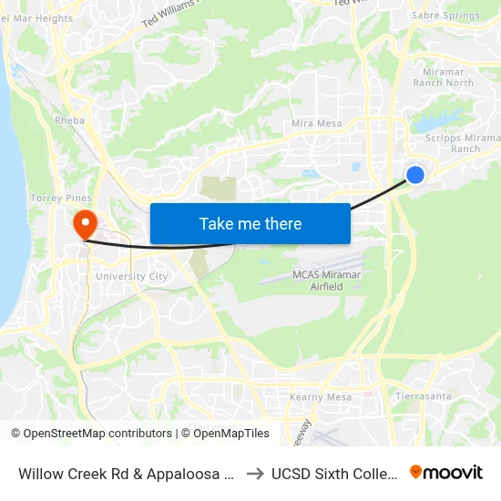 Willow Creek Rd & Appaloosa Rd to UCSD Sixth College map