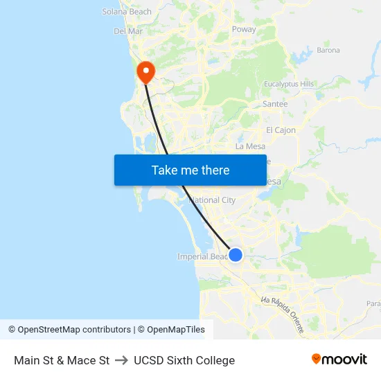 Main St & Mace St to UCSD Sixth College map