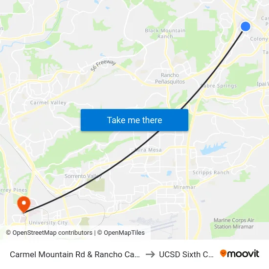 Carmel Mountain Rd & Rancho Carmel Dr (N) to UCSD Sixth College map