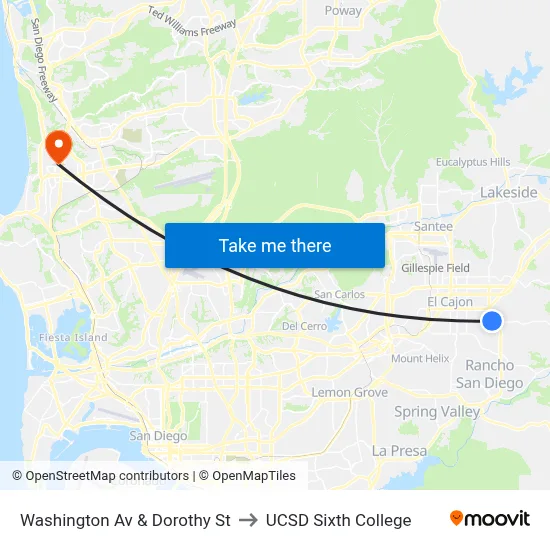 Washington Av & Dorothy St to UCSD Sixth College map