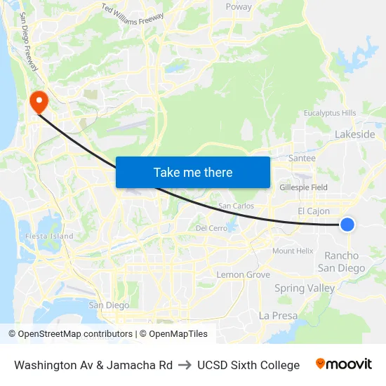 Washington Av & Jamacha Rd to UCSD Sixth College map
