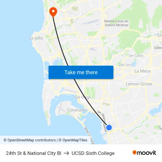 24th St & National City Bl to UCSD Sixth College map