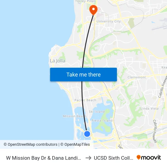 W Mission Bay Dr & Dana Landing Rd to UCSD Sixth College map