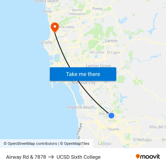 Airway Rd & 7878 to UCSD Sixth College map