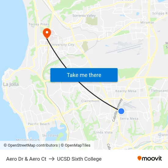 Aero Dr & Aero Ct to UCSD Sixth College map