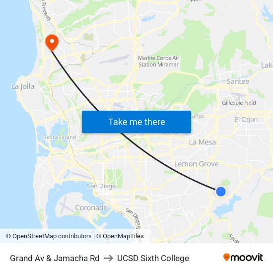 Grand Av & Jamacha Rd to UCSD Sixth College map