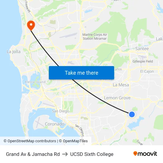 Grand Av & Jamacha Rd to UCSD Sixth College map